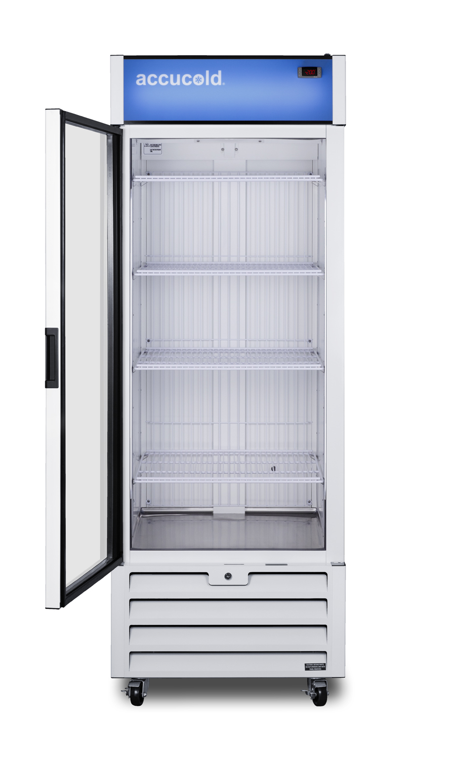 21.34 cu.ft. general purpose healthcare all-freezer with self-closing glass door, front lock, and white cabinet